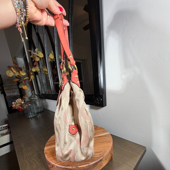 Coach Op Art Hobo Shoulder Bag — Tan & Coral/Salmon  - AS IS - Picture 7 of 15